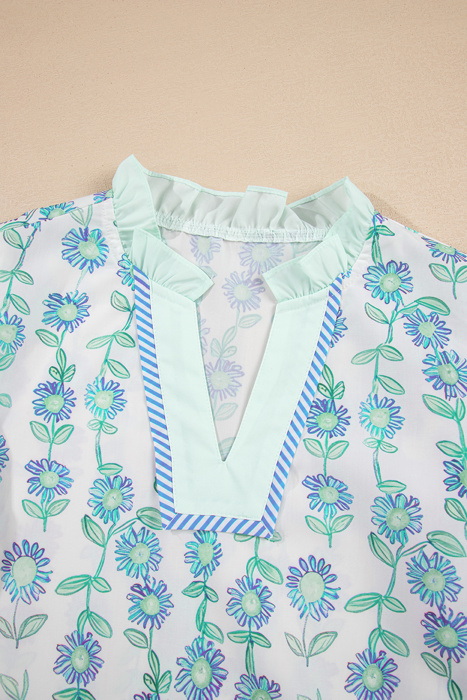 Floral Print Patchwork Flutter Sleeve Blouse | S-XL