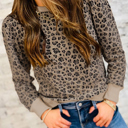  Ribbed Trim Leopard Print Long Sleeve Top | S-XL