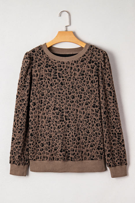 Ribbed Trim Leopard Print Long Sleeve Top | S-XL