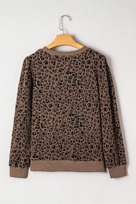 Ribbed Trim Leopard Print Long Sleeve Top | S-XL