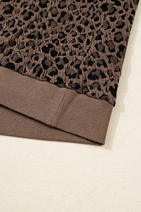 Ribbed Trim Leopard Print Long Sleeve Top | S-XL