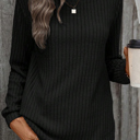  Texture Rounded Hem Ribbed Knit Pullover | S-XL