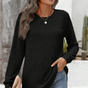  Texture Rounded Hem Ribbed Knit Pullover | S-XL