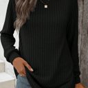  Texture Rounded Hem Ribbed Knit Pullover | S-XL