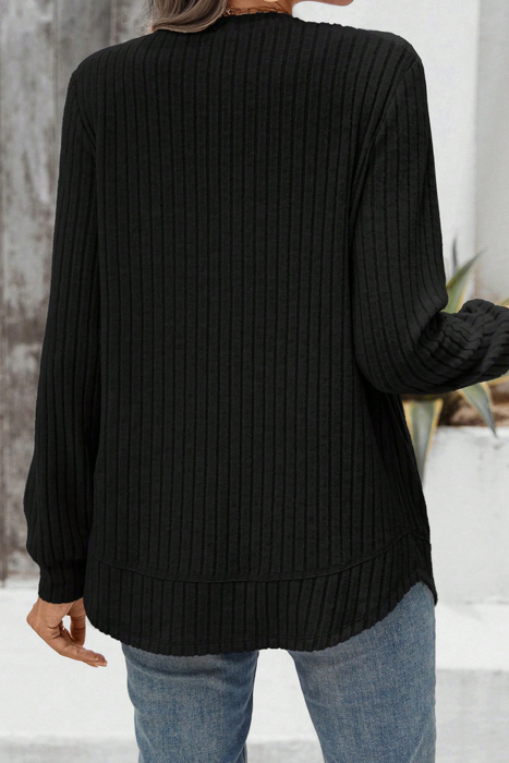Texture Rounded Hem Ribbed Knit Pullover | S-XL
