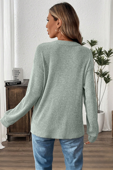 Ribbed  Henley Knit Front Pouch Pocket Top | S-XL