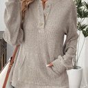  Ribbed  Henley Knit Front Pouch Pocket Top | S-XL