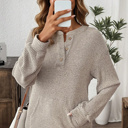  Ribbed  Henley Knit Front Pouch Pocket Top | S-XL