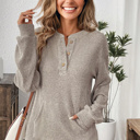 Ribbed  Henley Knit Front Pouch Pocket Top | S-XL