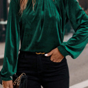  Asymmetric Button Keyhole Neck Velvet Blouse | S-XL