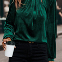  Asymmetric Button Keyhole Neck Velvet Blouse | S-XL