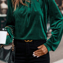  Asymmetric Button Keyhole Neck Velvet Blouse | S-XL