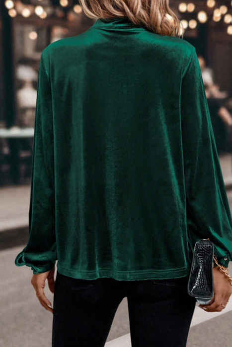 Asymmetric Button Keyhole Neck Velvet Blouse | S-XL