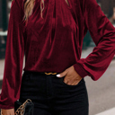  Asymmetric Button Keyhole Neck Velvet Blouse | S-XL