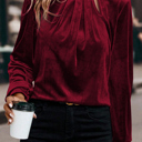  Asymmetric Button Keyhole Neck Velvet Blouse | S-XL