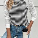  Textured Knit & Hollowed Lace Patchwork Sleeve Top | S-XL