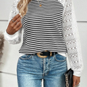  Textured Knit & Hollowed Lace Patchwork Sleeve Top | S-XL