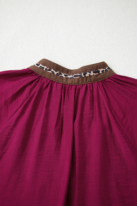 Wild Grace Leopard Trim Blouse | S-XL