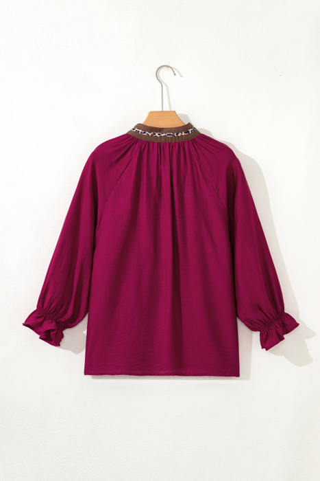 Wild Grace Leopard Trim Blouse | S-XL