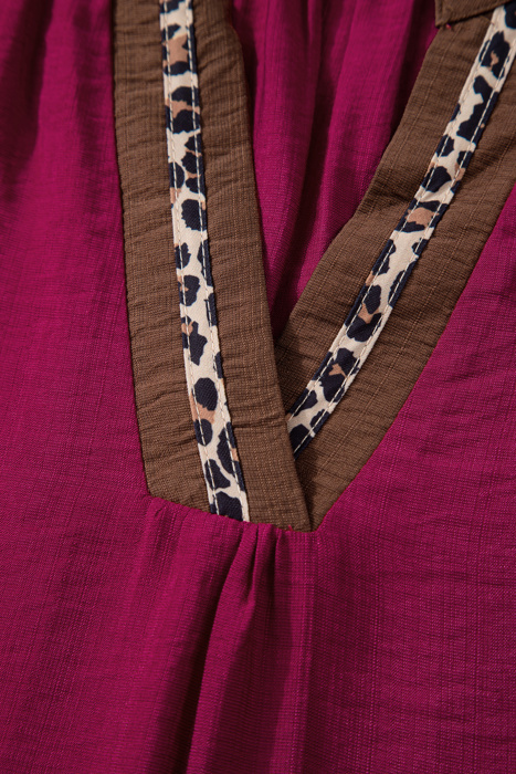 Wild Grace Leopard Trim Blouse | S-XL