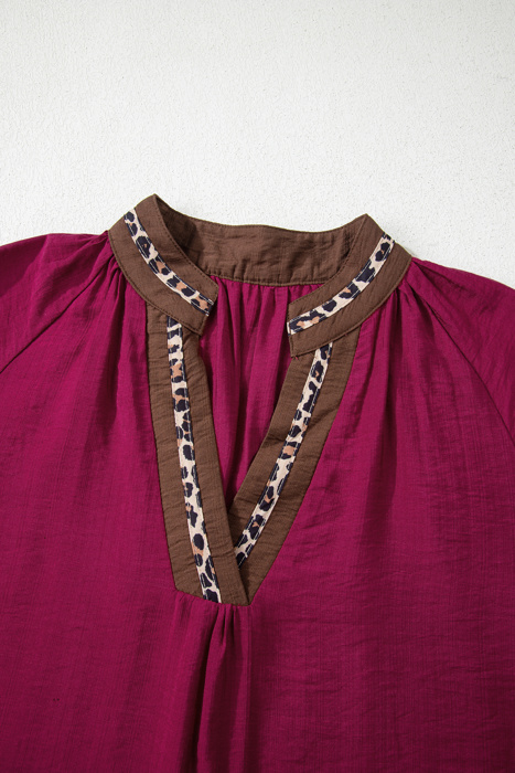 Wild Grace Leopard Trim Blouse | S-XL