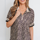  Safari Chic Zip-Front Patchwork Top | S-XL