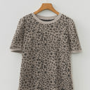  Textured Leopard Print Crew Neck Short Sleeve Top | S-XL