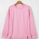  Ribbed Exposed Seam Detail Drop Shoulder Baggy Pullover |  S-XL