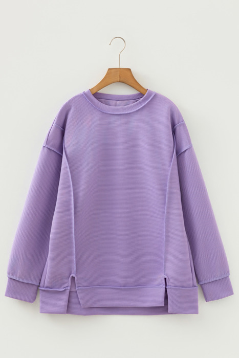 Ribbed Exposed Seam Detail Drop Shoulder Baggy Pullover |  S-XL