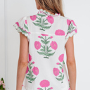  Floral  Print Scallop Trim Blouse | S-XL