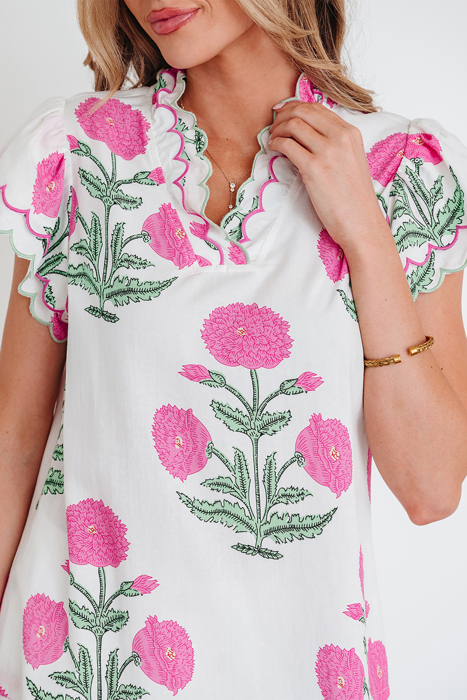 Floral  Print Scallop Trim Blouse | S-XL