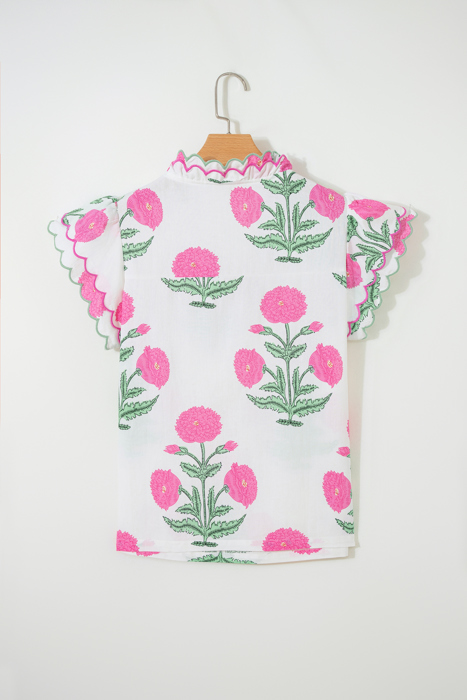 Floral  Print Scallop Trim Blouse | S-XL