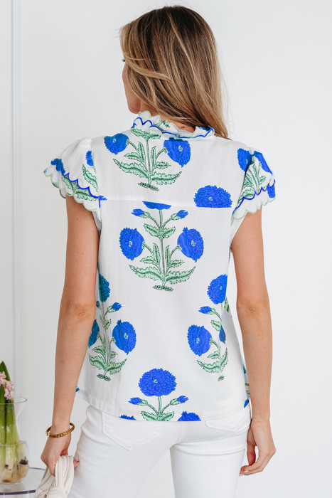 Floral  Print Scallop Trim Blouse | S-XL
