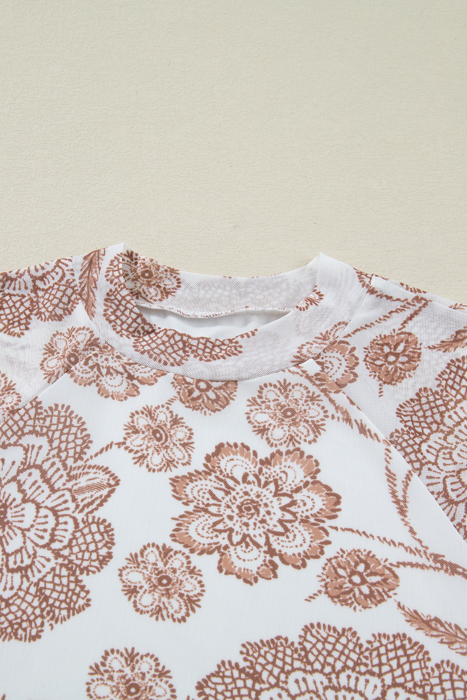 Thumbhole Long Sleeve Floral Print Mesh Top | S-XL