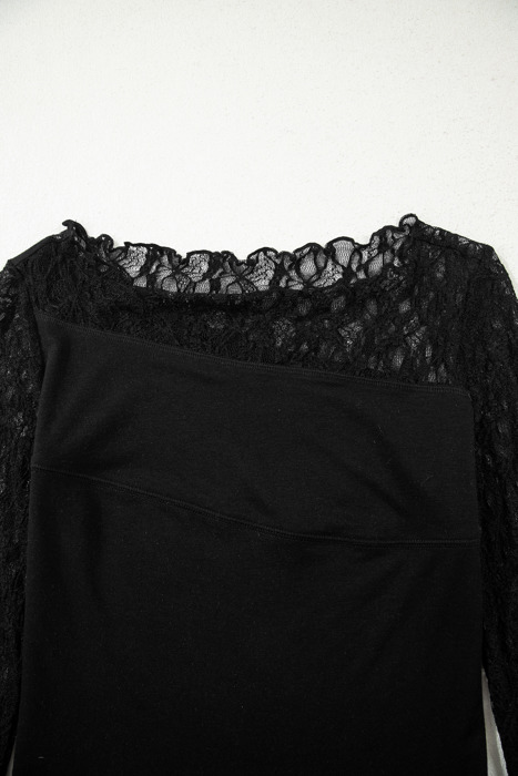 Asymmetric Panels Sheer Floral Lace Top | S-XL