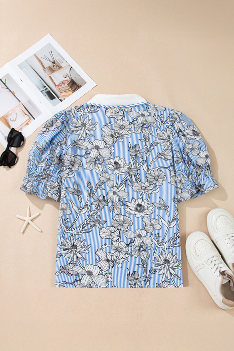 Flora Stripe Polo Blouse | S-XL