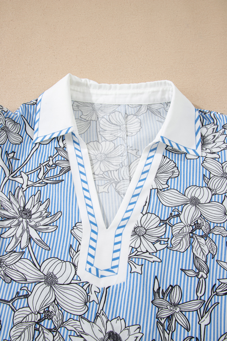 Flora Stripe Polo Blouse | S-XL