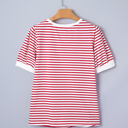  Stripe Trim Round Neck Short Puff Sleeve Top | S-XL