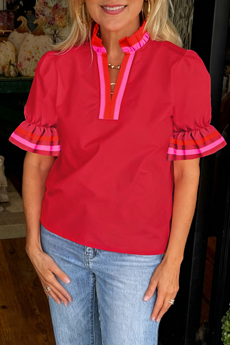 Flame Stripe Ruffle Blouse | S-XL