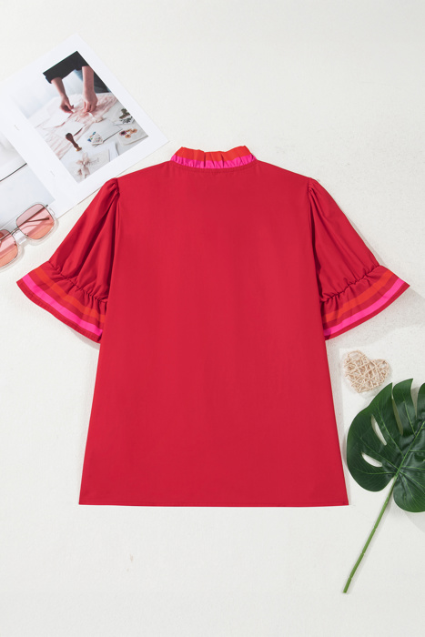 Flame Stripe Ruffle Blouse | S-XL
