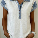  Denim Color Patchwork Polo Top | S-XL