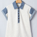  Denim Color Patchwork Polo Top | S-XL