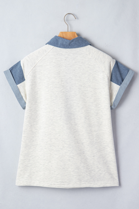 Denim Color Patchwork Polo Top | S-XL