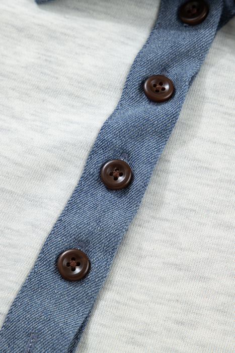 Denim Color Patchwork Polo Top | S-XL