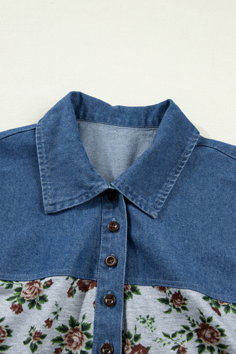 Gorgeous Retro Garden Denim Patchwork Buttoned Collar | S-XL