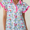  Floral Breeze Colorblock Flutter Sleeve Blouse | S-XL