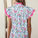  Floral Breeze Colorblock Flutter Sleeve Blouse | S-XL