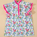  Floral Breeze Colorblock Flutter Sleeve Blouse | S-XL