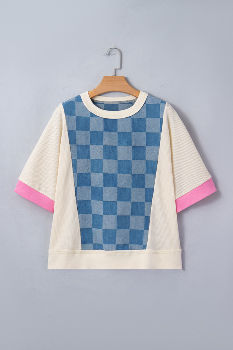Checkerboard Denim Chic Top | S-XL
