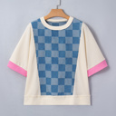 Small Blue Checkerboard Denim Chic Top | S-XL